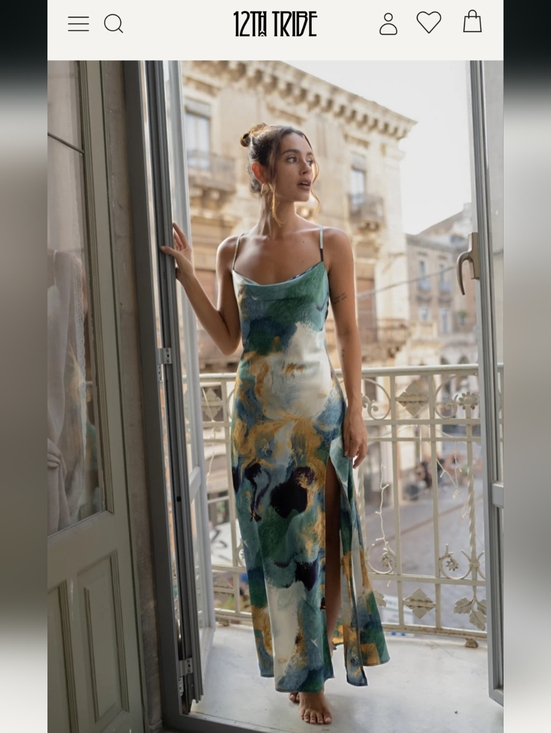 12th Tribe Dresses & Skirts - 12TH TRIBE Natalia Blue and Gold Watercolor Slip Maxi Dress